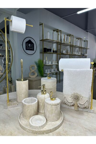 ege gross Traverten Mermer Banyo Seti- 9 Parça -Mermer Banyo Seti