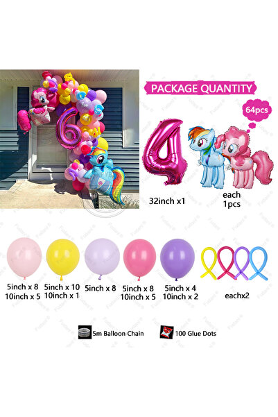 Miniso AS PICTURE 4 64pcs Cartoon Little Pony Theme Balloon Arch Kit Birthday Party Decorations for Girl Ki