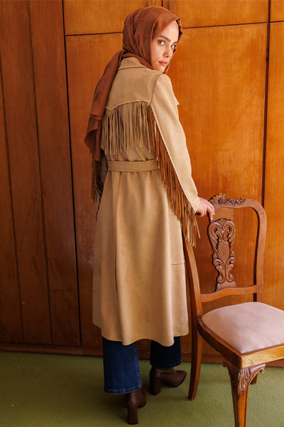 Setrms Püskül Detaylı Süet Dokulu Kap