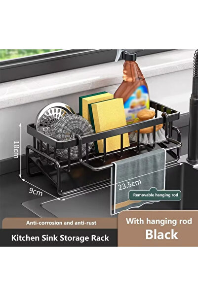 Choice Black Carbon Steel Sink Sponge Drain Rack Multi-functional Countertop Faucet Storage Soap Rack Dish