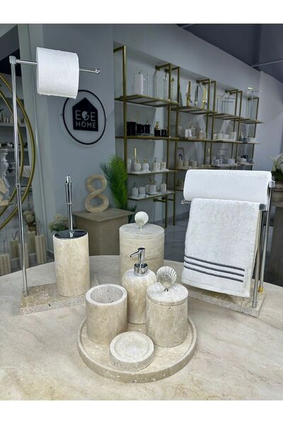 ege gross Traverten Mermer Banyo Seti- 9 Parça -Mermer Banyo Seti