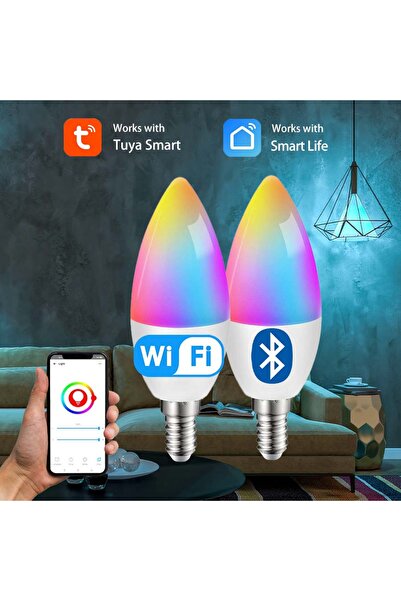 GGBEE مصباح شمعة LED ذكي 5 واط، يعمل بتقنية الواي فاي، 220 فولت، قاعدة E14، مزود بتقنية الواي فاي والبلوتوث، من Tuya Smart Life، مصباح RGB