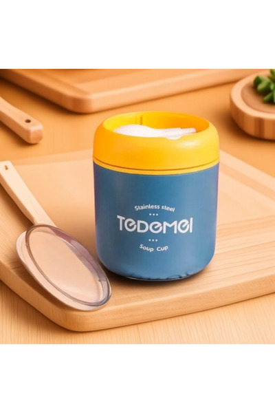 Choice Blue 304 Stainless Steel 530ml Insulated Breakfast Cup Soup Mug with Lid and Spoon Sealed Soymilk Co