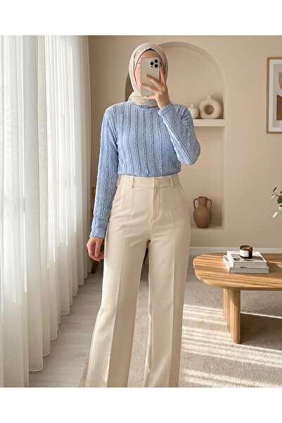 Modamorfo بلوزة نسائية محبوكة ومرنة 975 - أزرق