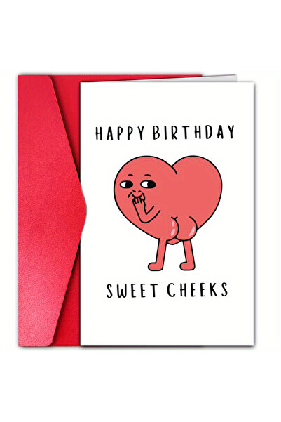 Choice بطاقة عيد ميلاد حمراء قطعة واحدة، عيد ميلاد سعيد، خدود حلوة، على شكل ق...