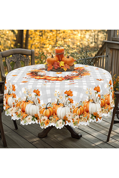 Choice Round (180)Cm Q141 1 Piece of Autum Pumpkin Theme Round and Rectangular Tablecloth, Various Sizes, P