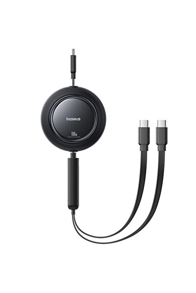 Baseus 1.2m 100W Black 100W Retractable Cable 2 in 1 PD Fast Charging Data Cable USB C to Dual USB