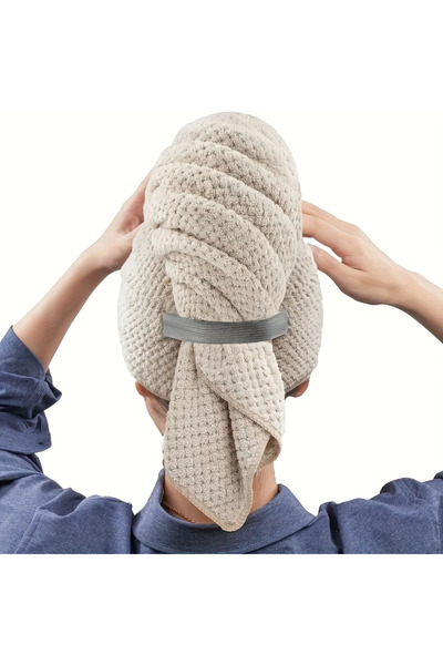 Choice Khaki Microfiber Hair Towel Extra Large Wrap Quick Dry Hair Towel Wrap With Elastic Band , Ultra Abs