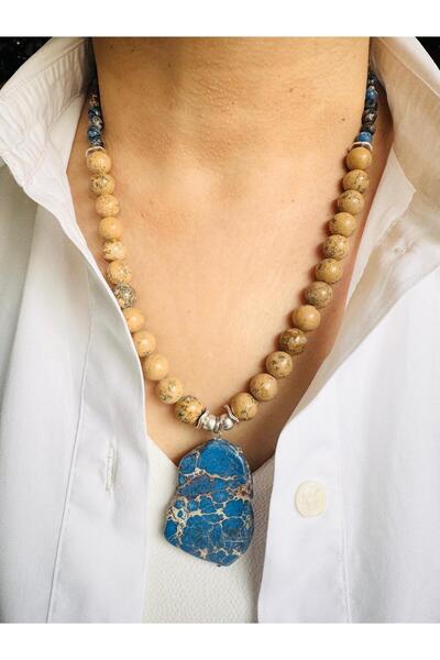 DEVİ fashion Jasper Natural Stone Design Necklace 55 cm