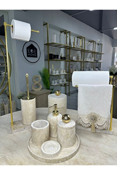 ege gross Traverten Mermer Banyo Seti- 9 Parça -Mermer Banyo Seti