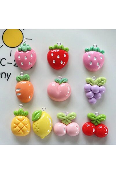 Choice 10 قطع متنوعة من تعليقات الفاكهة الكرتونية المصنوعة من الراتنج، فراولة، خوخ، ليمون، كرز، جزرة لطيفة مسطحة الظهر
