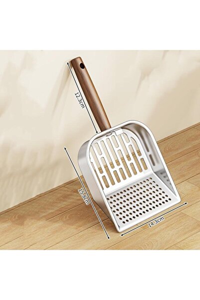 JETTING مجرفة فضلات القطط من الفولاذ المقاوم للصدأ، قطعة واحدة، بمقبض خشبي طو...