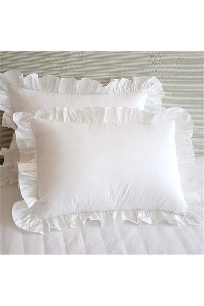 Choice A Pair White 1 Pair of Pillowcases with Ruffles White Shabby Country Girl Cover Protector with Borde