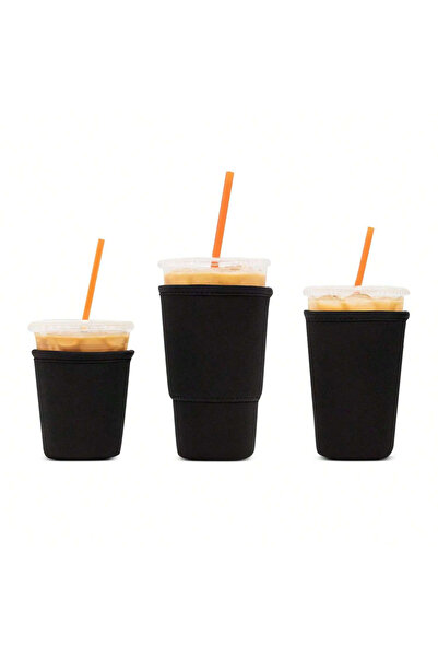 Choice 3 قطع من أغطية أكواب القهوة المثلجة السوداء القابلة لإعادة الاستخدام - عازل للمشروبات الباردة، حامل أكواب من النيوبرين