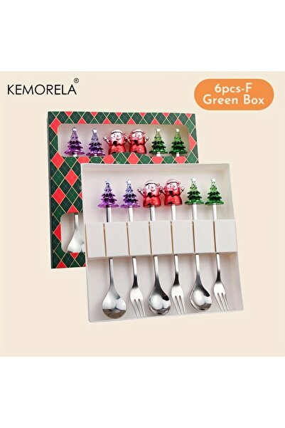 Choice 6pcs-F-Green Box KEMORELA 2/4/6PCS Christmas Stainless Steel Spoon Christmas Deer Tableware Coffee S