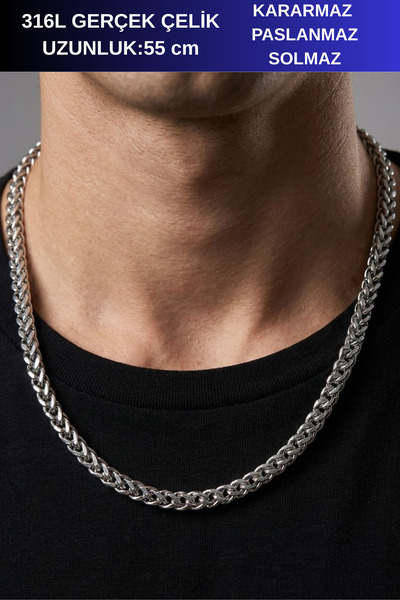 axexuar Silver Color 316L Steel Men Women Cube Square Italian Model Chain Nec...