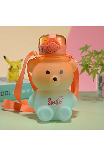 Choice One Size Orange gradient Bear Water Bottle 23 Oz Cute Water Bottle with Straw and Adjustable Strap L
