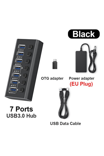Choice BLACK- EU Plug 7-in-1 docking station, 7-Port splitter USB3.0 Hub, computer notebook docking station