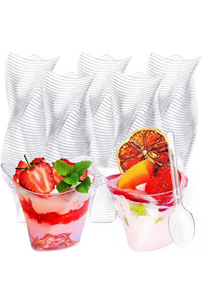 Choice1 50PCS with spoons 50PCS Disposable Plastic Dessert Cups Twisted Trian...
