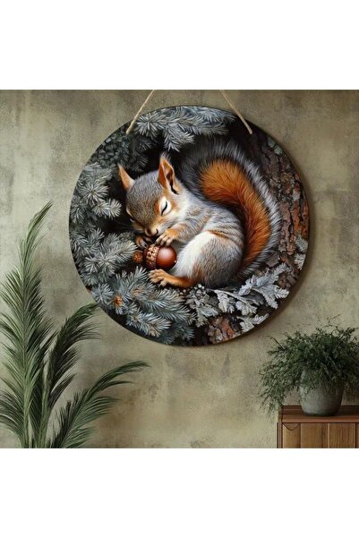 Choice لوحة خشبية دائرية ثنائية الأبعاد على شكل سنجاب في حالة سبات، مقاس 15×2...