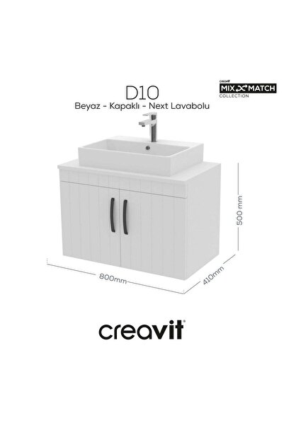 Creavit D10 Next Lavabo Dolabı Kapaklı 80 cm Beyaz Lake Kapak