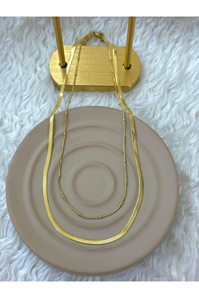 BY YASİN TOPÇU ✨   قلادة سلسلة ثعبان ذهبية مزدوجة الطبقات 💛