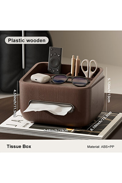 Choice علبة مناديل متعددة الوظائف من يوفورو، مصنوعة من خشب محبب، تتميز بمظهر فاخر. الجزء العلوي منها مقسم.