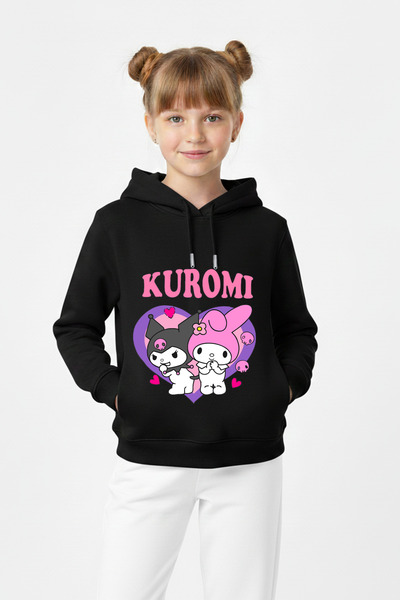 Vaxy Style Kız Çocuk Kuromi Karakterli Üç İplik Şardonlu Kalın Pamuklu Yan Ce...