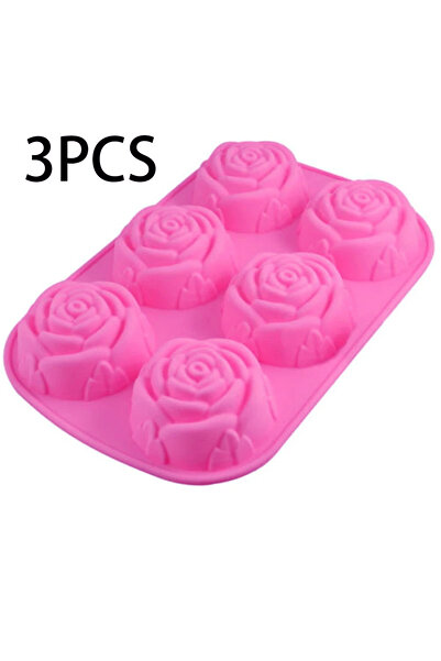 Choice 3pcs 6 Holes Flower Rose Handmade Soap Candle Mold Silicone Cake Mold Bakeware Baking Dish Pan Muffi