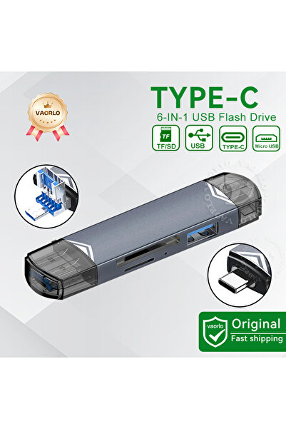 Choice قارئ بطاقات متعدد الوظائف 6 في 1 OTG USB 3.0 رمادي اللون، يدعم أقراص U...