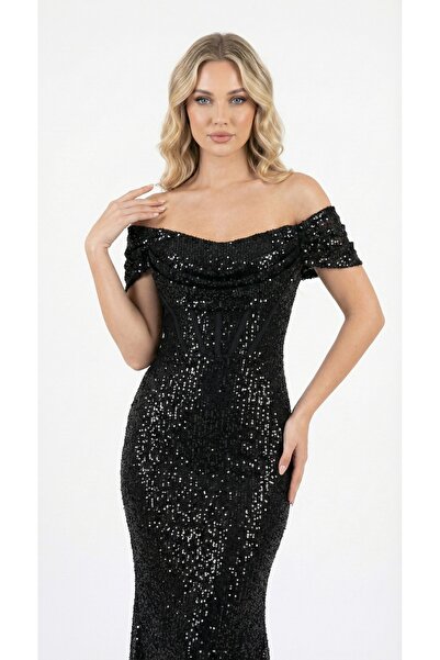 Lovely Dress Payetli Işıltılı Korse Detaylı Uzun Balık Abiye
