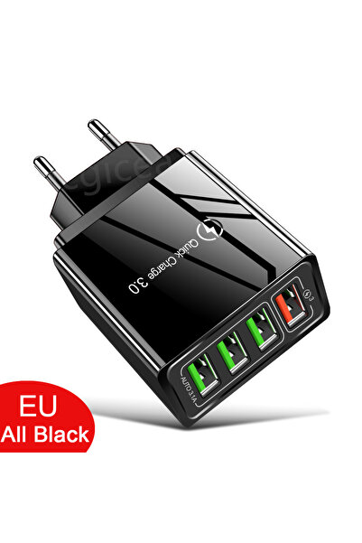 Choice All Black EU 4 Ports USB Charger Fast Charging QC 3.0 Mobile Phone Charger Adapter for iPhone 14 15