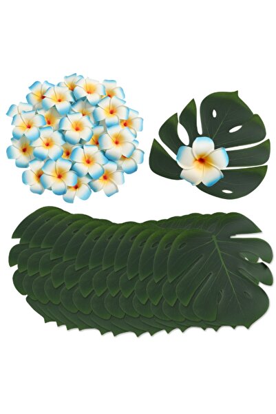 Choice 12 قطعة من الزهور الزرقاء الاصطناعية، أوراق نخيل، زهور بلوميريا صناعية، مناسبة لأجواء هاواي الاستوائية