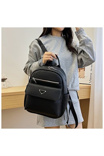 OEM Women's -Leather Backpack with Zippered Pockets