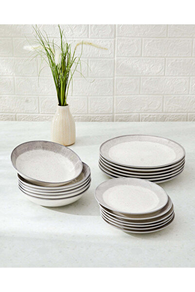 REDTAG طقم عشاء رمادي بنقوش هندسية (18 قطعة)