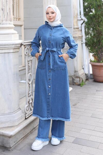 Missvalle Tassel Detailed Denim Suit Light Blue 19375