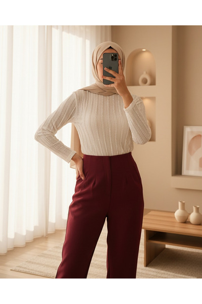 Modamorfo Women's Textured Stretch Knit Blouse 975 - White