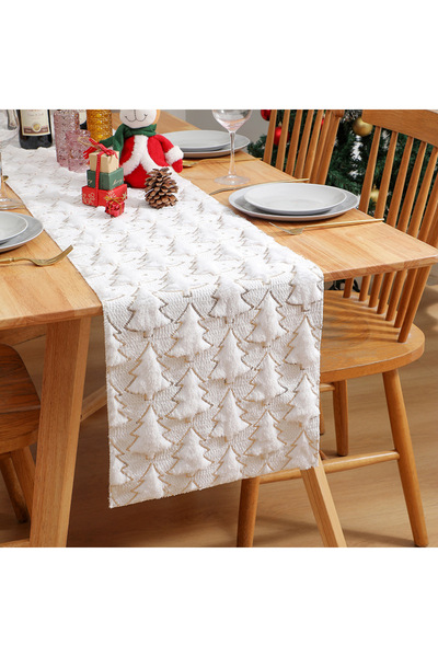 Choice 33x93cm White Red Christmas Tree Table Runner Soft Plush Faux Fur Jacq...