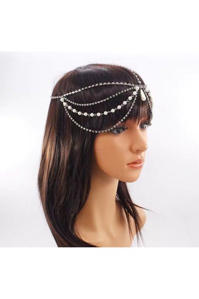 Shiklik Accesoriu de păr elegant și rafinat pentru femei, cu lanț și perle.