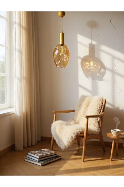 Ömür Avize damla bal camlı eskıtme gold kasalı avize