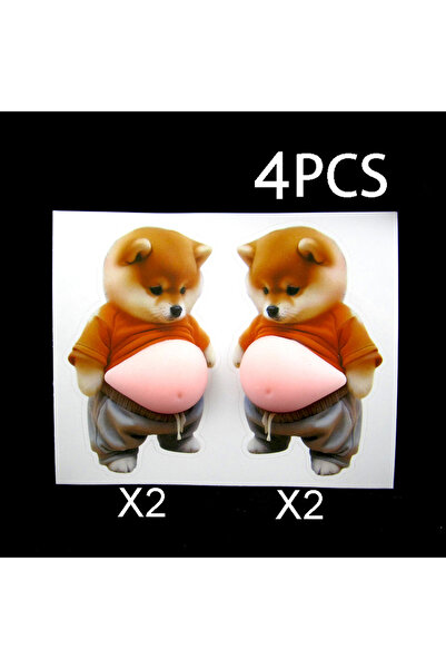 Choice1 4 قطع من ملصقات بطن كلب شيبا إينو ثلاثية الأبعاد رقم 1 - جرو لطيف يرت...