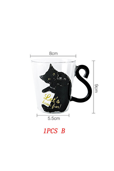 Choice 250-350ml B 1PCS 1-2pcs 250 ml Cute Black Cat Glass Coffee Mug Set Handgrip Animal Shaped Milk Wate
