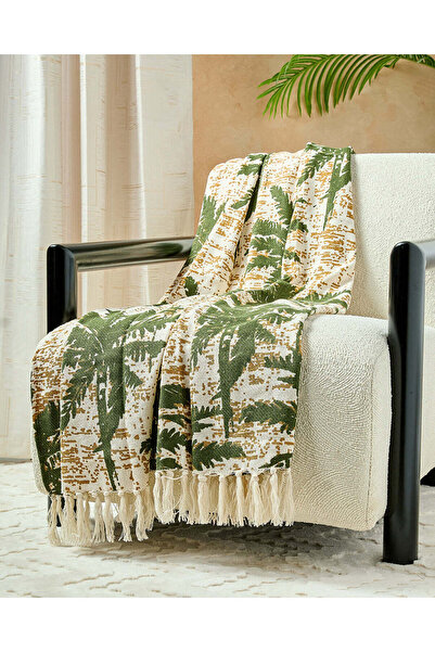 REDTAG Cream And Green Palm Printed Throw