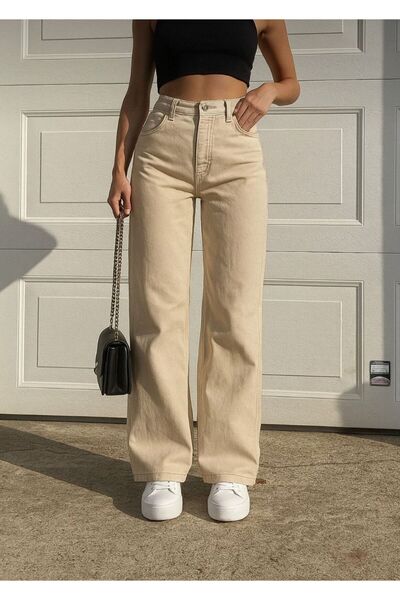 SU SHE 90's Extra Comfortable Stretchy High-Waisted Wide Leg Palazzo Jeans 90% Cotton