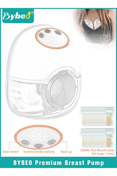 BYBEO Wearable Breast Pump with 30 PCS Breastmilk Storage Bags, Hands-Free Electric Breast Pump, Portable