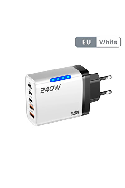 Choice شاحن مكتبي أبيض 5 في 1 بتقنية GaN USB-C، مزود بقابس أوروبي، بقدرة 240 ...