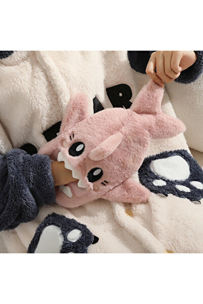 Choice زجاجة ماء ساخن وردية اللون، محمولة، لطيفة، مصنوعة من القطيفة على شكل س...