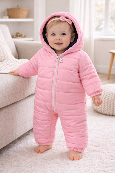 Partner 150-11-25 Kız Bebek Kapüşonlu Fermuarlı Kışlık Şişme Su İtici Tulum 6...