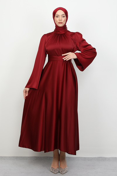 Lamia Giyim Nazlı Tesettür Elbise Bordo