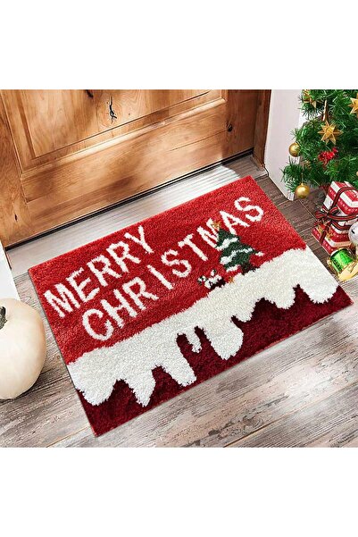 Choice سجادة أرضية لباب المدخل بتصميم شجرة عيد الميلاد وسانتا كلوز والأيل، مقاس 40 سم × 60 سم، زينة احتفالية